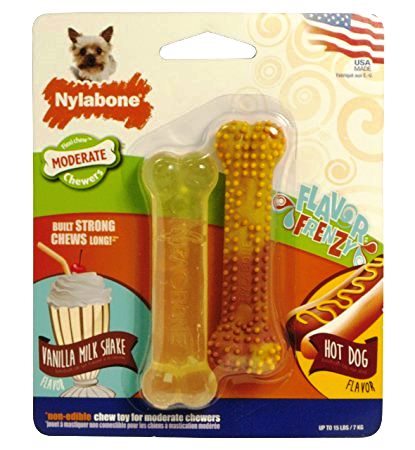 NYLABONE MODERATE CHEW FRENZY HUESOS PACK X 2  MALTEADA- HOT DOG PETITE