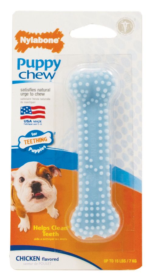 NYLABONE PUPPY CHEW HUESO DENTAL X-SMALL AZUL PETITE POLLO