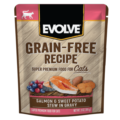 EVOLVE CAT GRAIN FREE POUCHE SALMON Y  PATATAS DULCES 3 OZ - 85 GR
