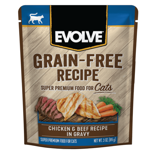 EVOLVE CAT GRAIN FREE POUCHE POLLO Y RES - 3 OZ - 85 GR
