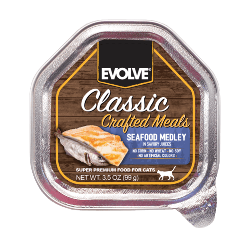 Evolve Cat Classic Bandeja Crafted Meals Seafood Medley 3.5 Oz - 99 Gr
