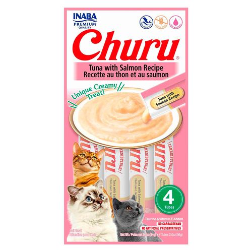 Inaba Cat Snack  Churu 4 Piezas - Tuna With Salmon - Atun Y Salmon 56 Gr