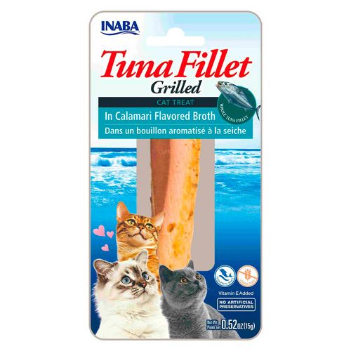Inaba Cat Snack Grilled Tuna Fillet - In Calamari  Flavored Broth - Caldo De Calamar 15 Gr