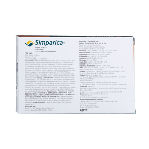 Simparica 20 Mg - Perros De 5,1 Hasta 10 Kg. 1 Tab.(Naranja)