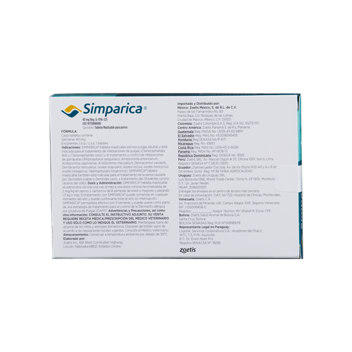 Simparica 40 Mg - Perros De 10 Hasta 20 Kg. 1 Tab.(Azul)