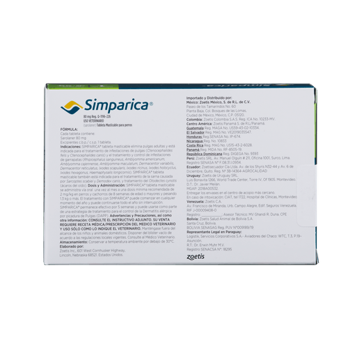 Simparica 80 Mg - Perros De 20,1 Hasta 40 Kg. 1 Tab.(Verde)