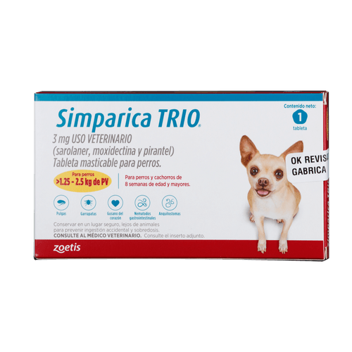 Simparica Trio Caja X 1 Tab. (1.25 - 2.5Kg) Dorado
