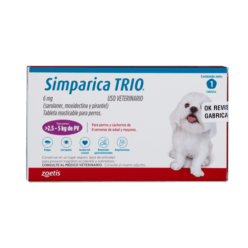 Simparica Trio Caja X 1 Tab. (2.5 - 5Kg) Morado