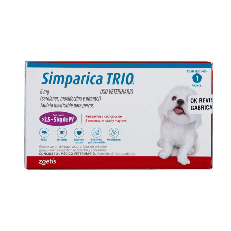 SIMPARICA TRIO (2,5 - 5 KG) CAJA 1 TABLETA ZOETIS  x 1 