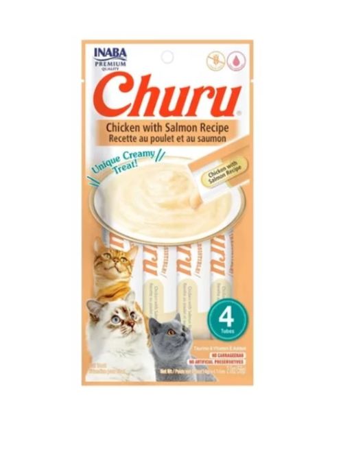 Inaba Cat Snack Churu 4 Piezas - Chicken  With Salmon  - Pollo Y Salmon 56 Gr