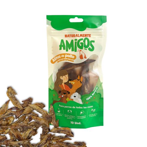 Amigos Alitas De Pollo Natural Y Deshidratadas Para Perros 10 Und